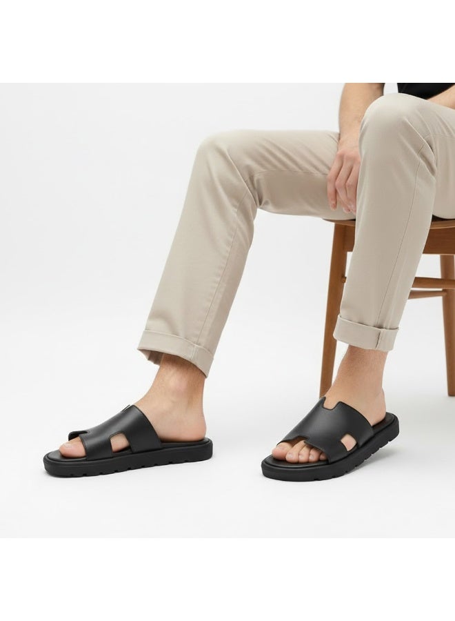 Stylish men's slippers with a modern and comfortable design – genuine leather and non-slip orthopedic sole, available in various sizes and colors. - Image 1